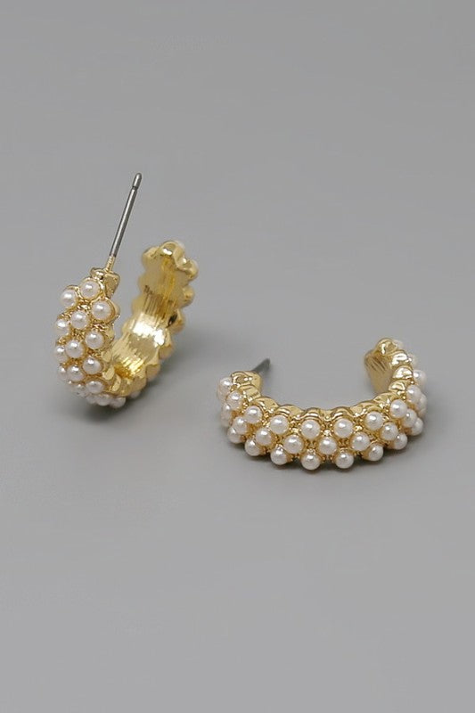 Mini Pearl Embellished Hoop Earring