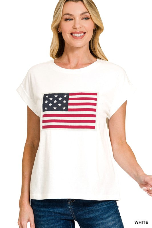 American Flag Rolled Sleeve Top