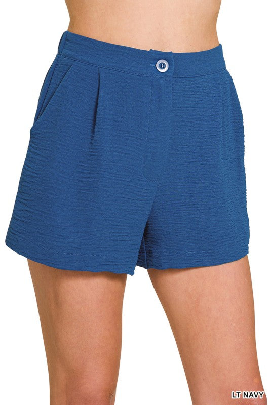 Solid Air Flow Elastic Back Shorts