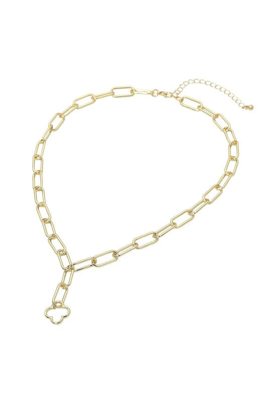 Clover Charm Paperclip Necklace-Gold