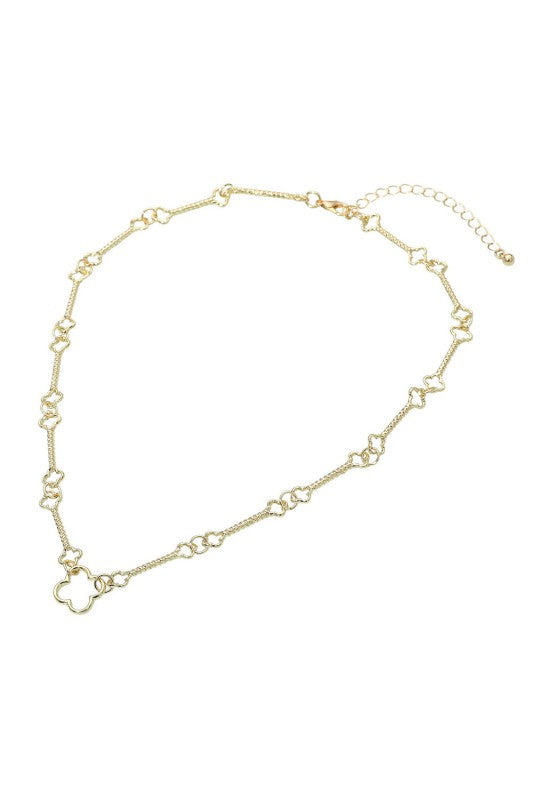 Open Clover Link Chain Necklace-Gold