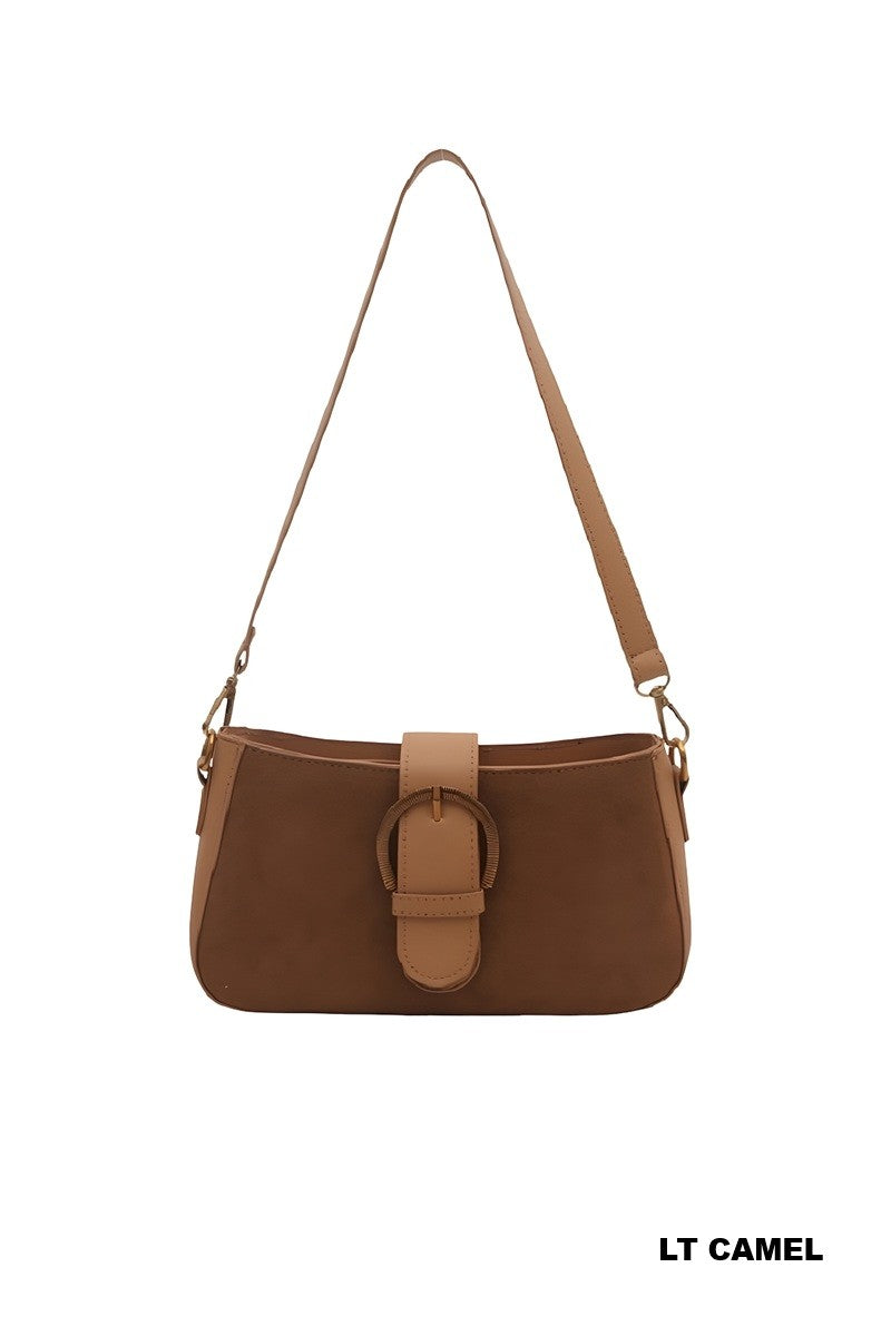 Faux Suede Retro Buckle Handbag
