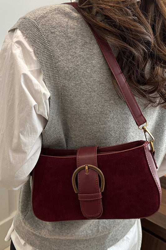 Faux Suede Retro Buckle Handbag