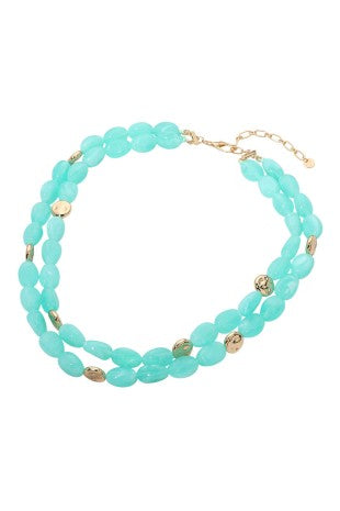 Pebble Oval Resin Bead Layered Necklace