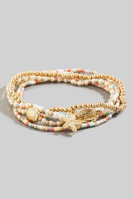 Starfish & Shells Beaded Bracelet Set
