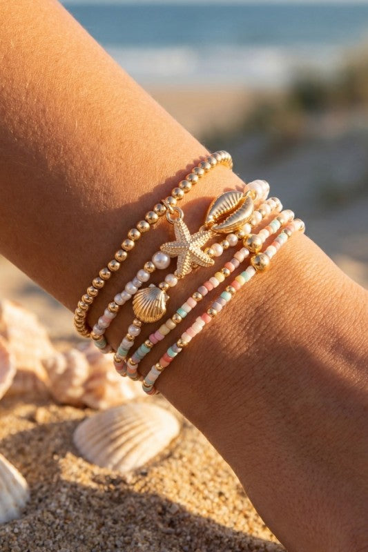 Starfish & Shells Beaded Bracelet Set