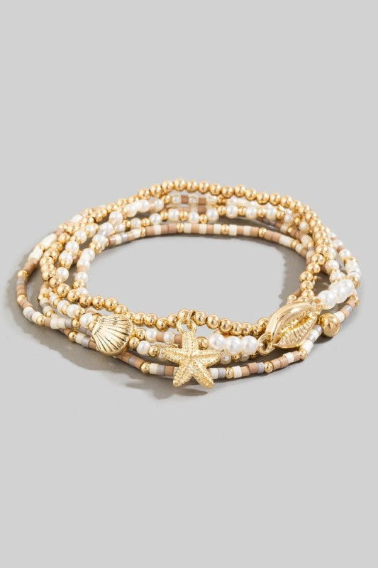Starfish & Shells Beaded Bracelet Set