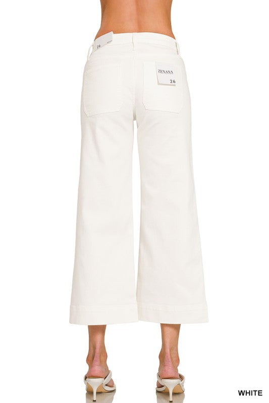 White Crop Wide Leg Patch Pocket Denim
