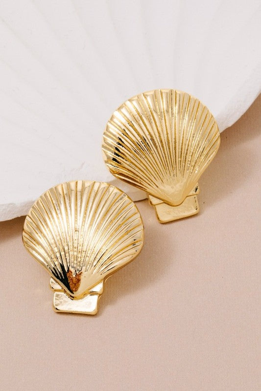 Large Gold Seashell Stud Earring