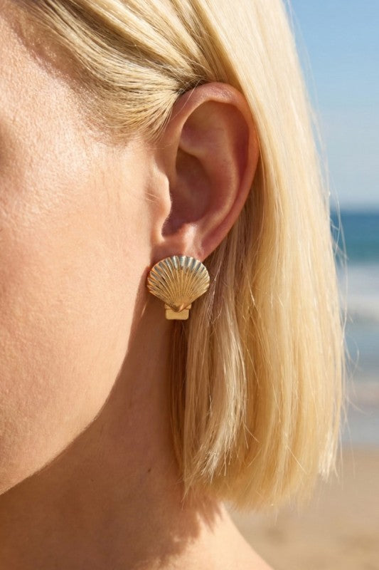 Large Gold Seashell Stud Earring
