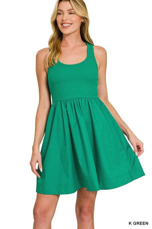 Solid Rib Tank Flowy Hem Short Dress
