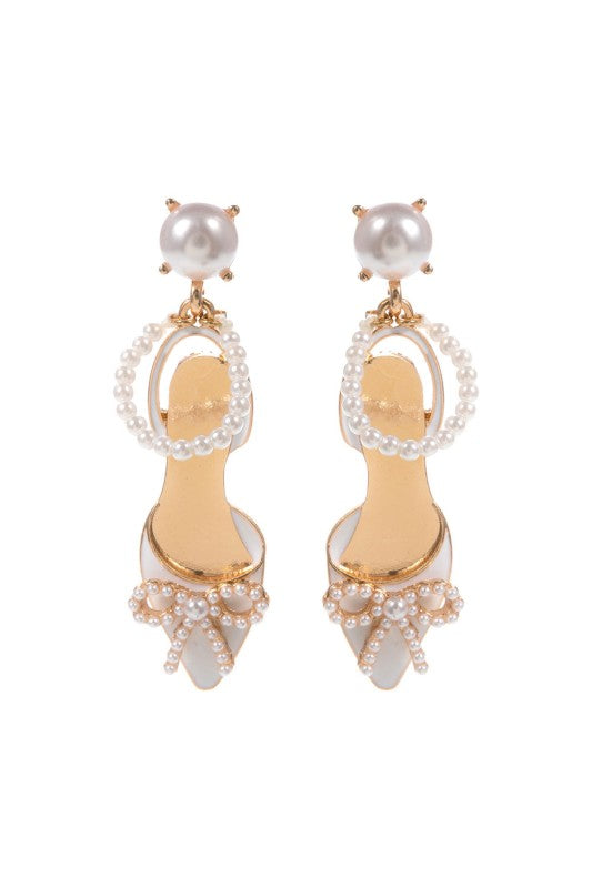 Bride Pearl Bow Heels Drop Earring