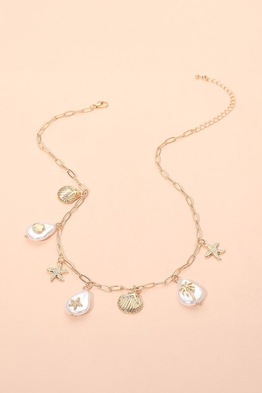 Starfish Pearl Coastal Charm Necklace