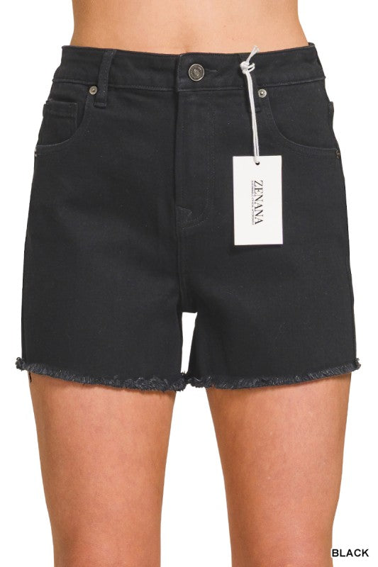 Raw Frayed Hem Denim Short-Black