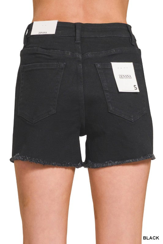Raw Frayed Hem Denim Short-Black