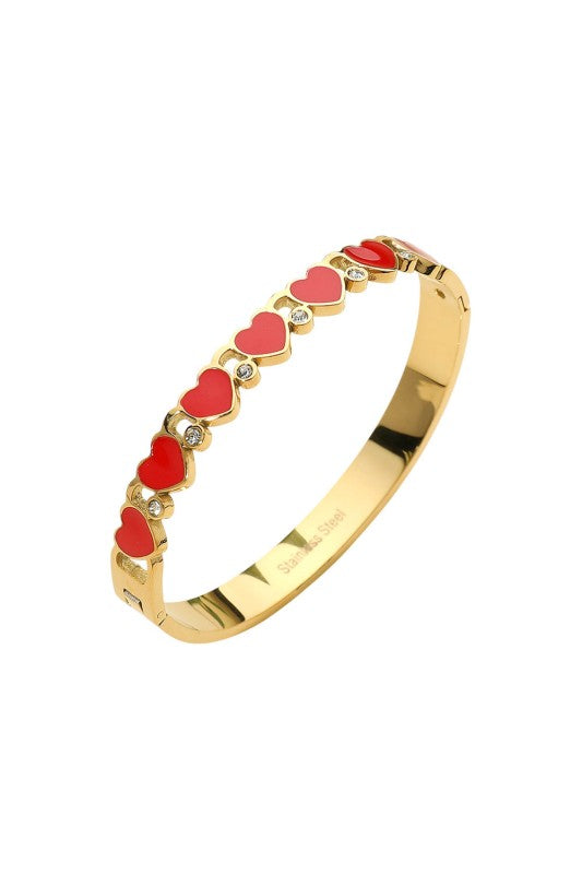 Red Hearts & CZ Stone Bangle Bracelet