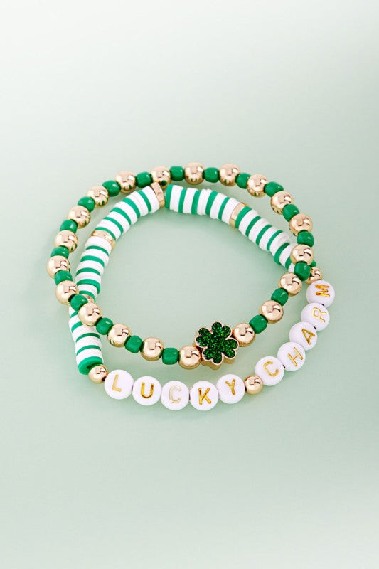 Beaded Luck Charm Clover Bracelet Set