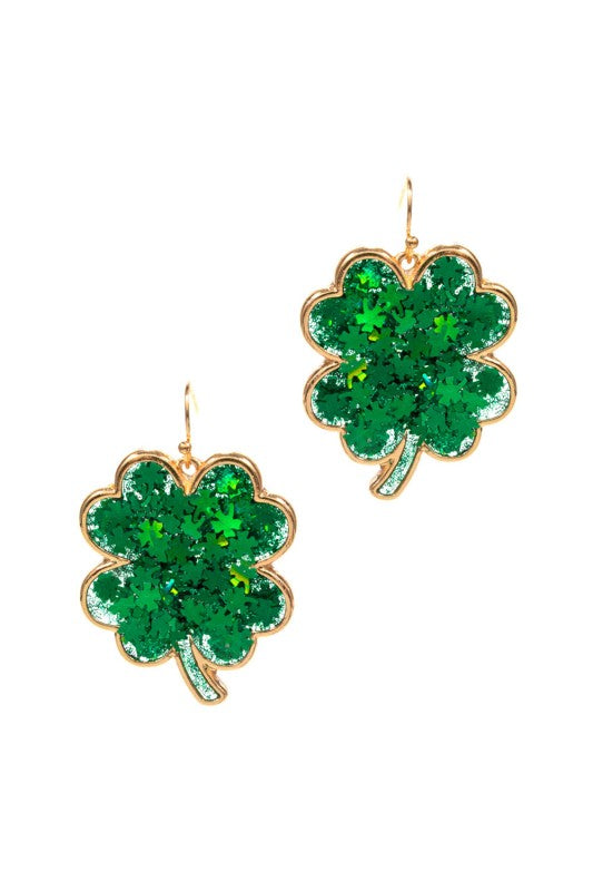 Glitter Shamrock Drop Earring-Green