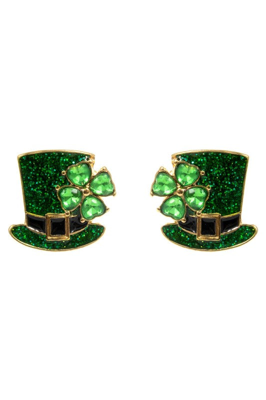 Shamrock Top Hat Stud Earring-Green