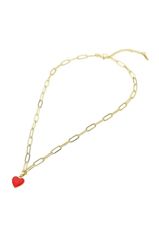 Enamel Heart Charm Paperclip Necklace