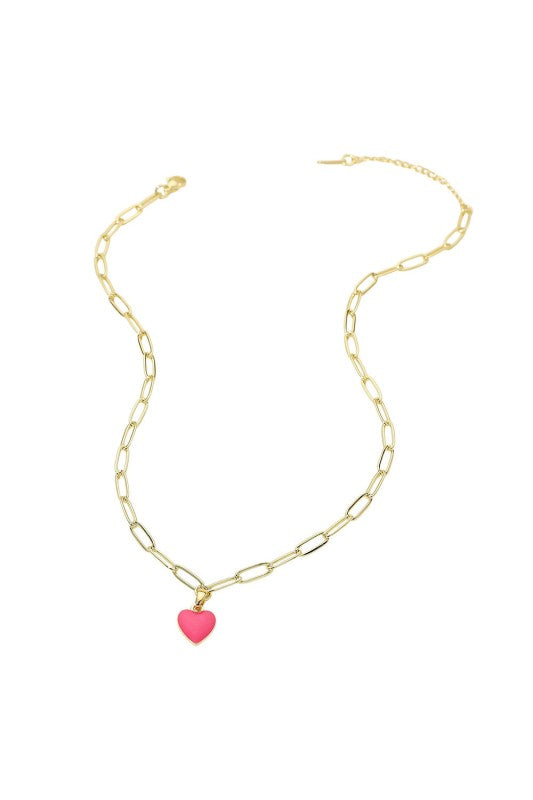 Enamel Heart Charm Paperclip Necklace