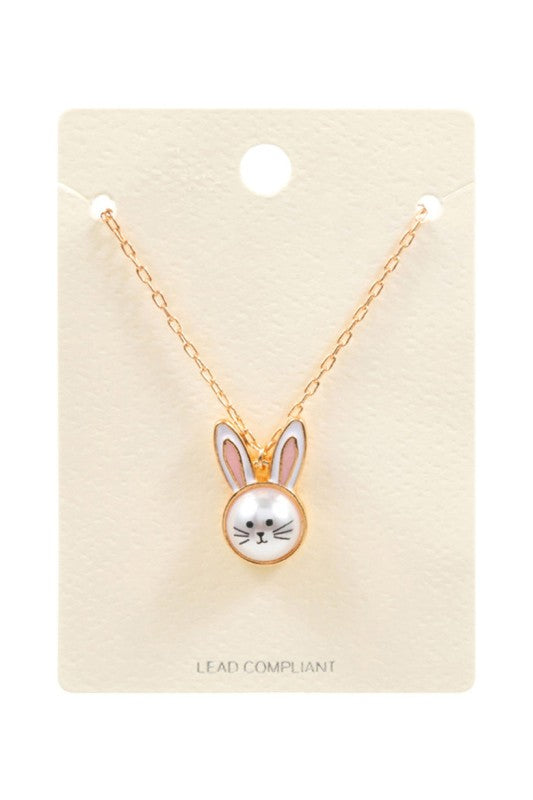 Pearl Bunny Face Pendant Necklace