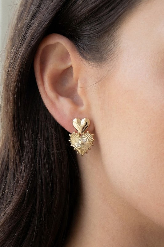 Gold Double Hearts Earring