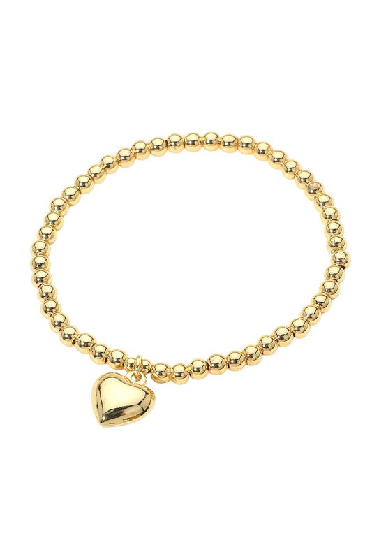 Metal Heart Charm Ball Bead Bracelet