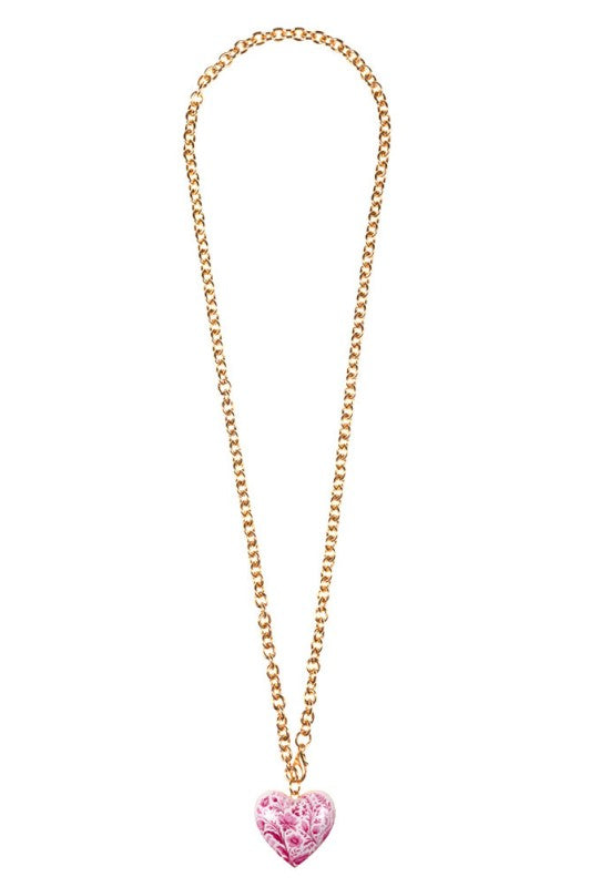 Pink Floral Heart Charm Chain Necklace