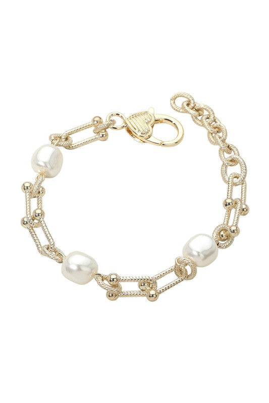 Pearl Chain Link Bracelet-Gold