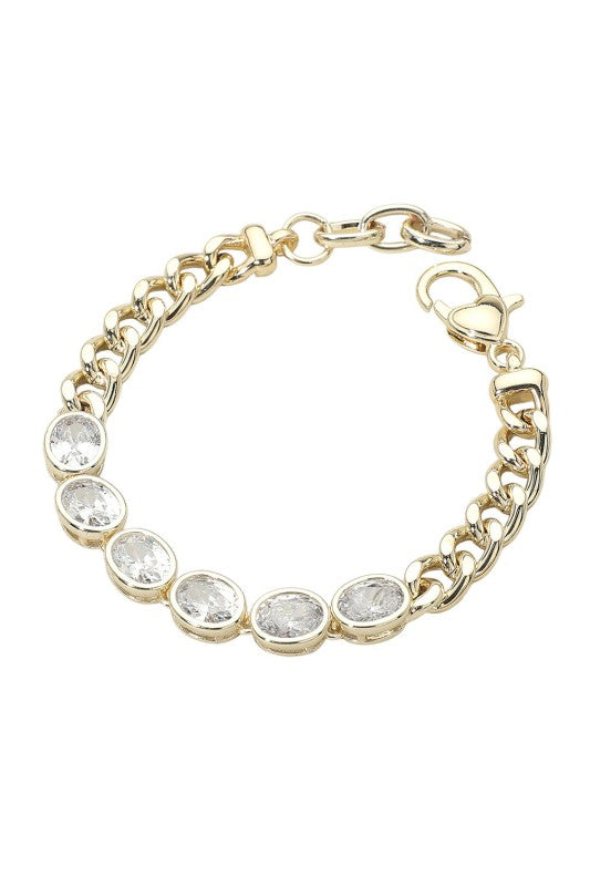 Oval CZ Bezel Link Chain Bracelet