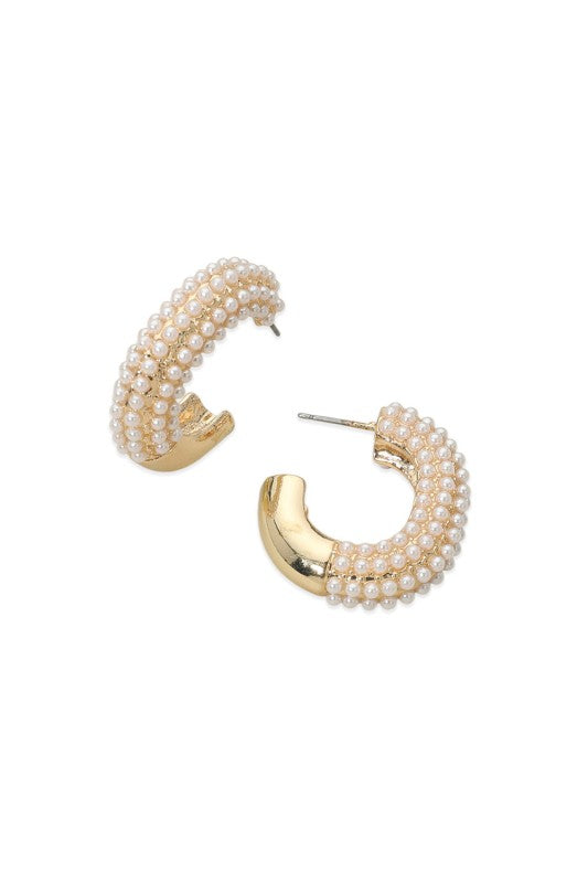 Medium Chunky Pearl Pave Hoop Earring