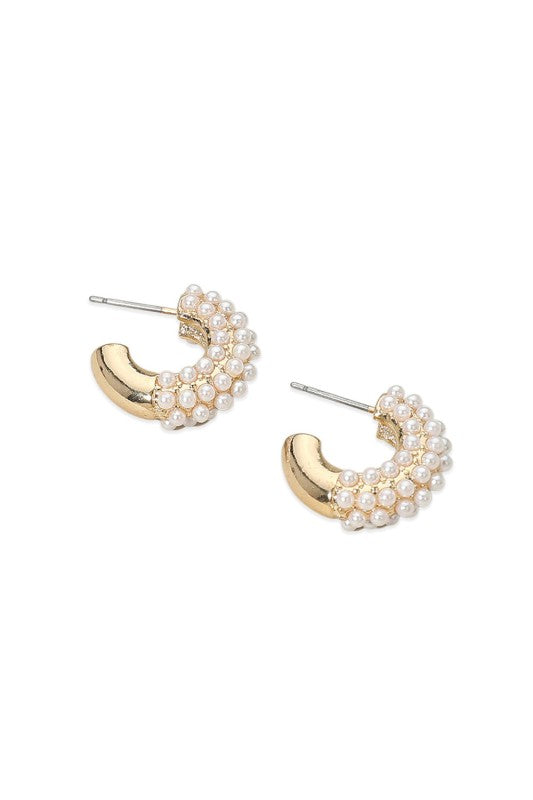 Mini Chunky Pearl Pave Hoop Earring
