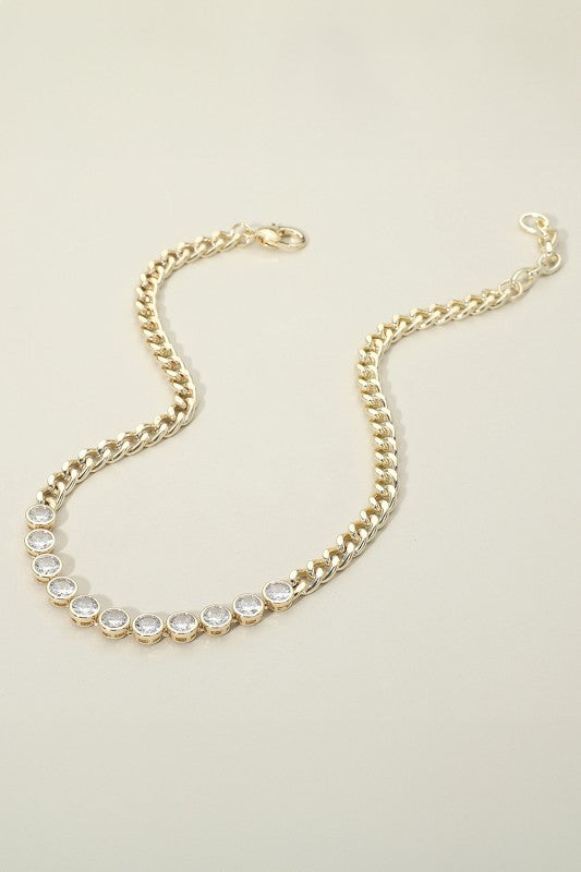 Oval CZ Bezel Link Chain Necklace