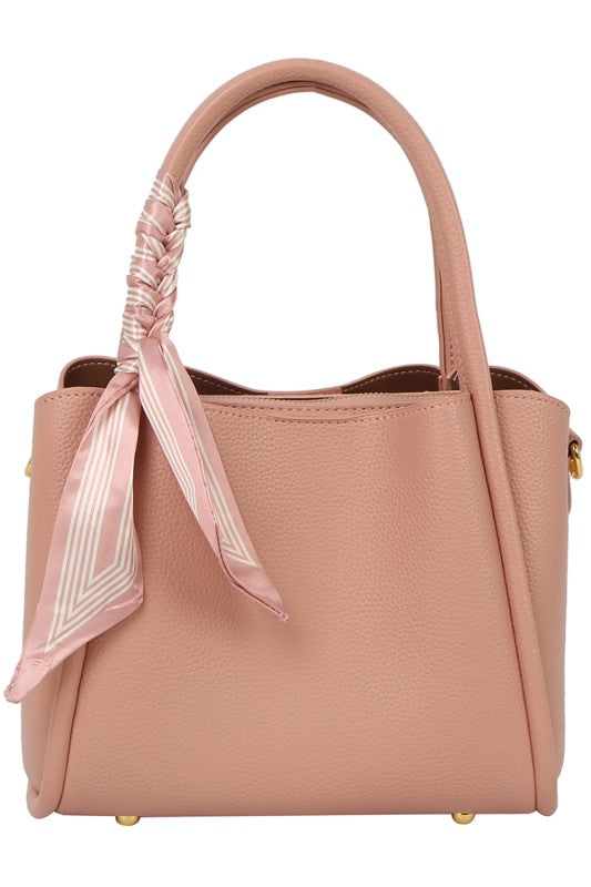 Top Handle Handbag With Scarf Accessory