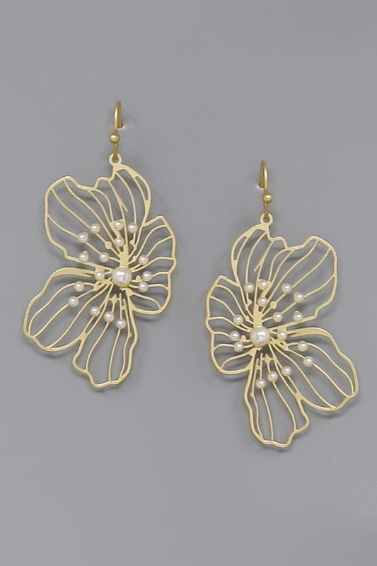 Flower Filigree Pearl Center Earring-Gold