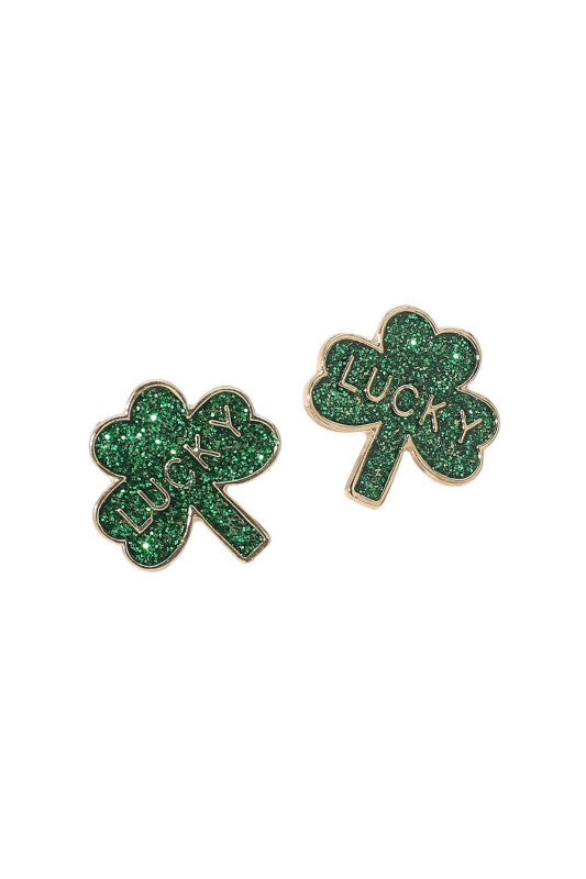 Glitter Clover Lucky Stud Earring
