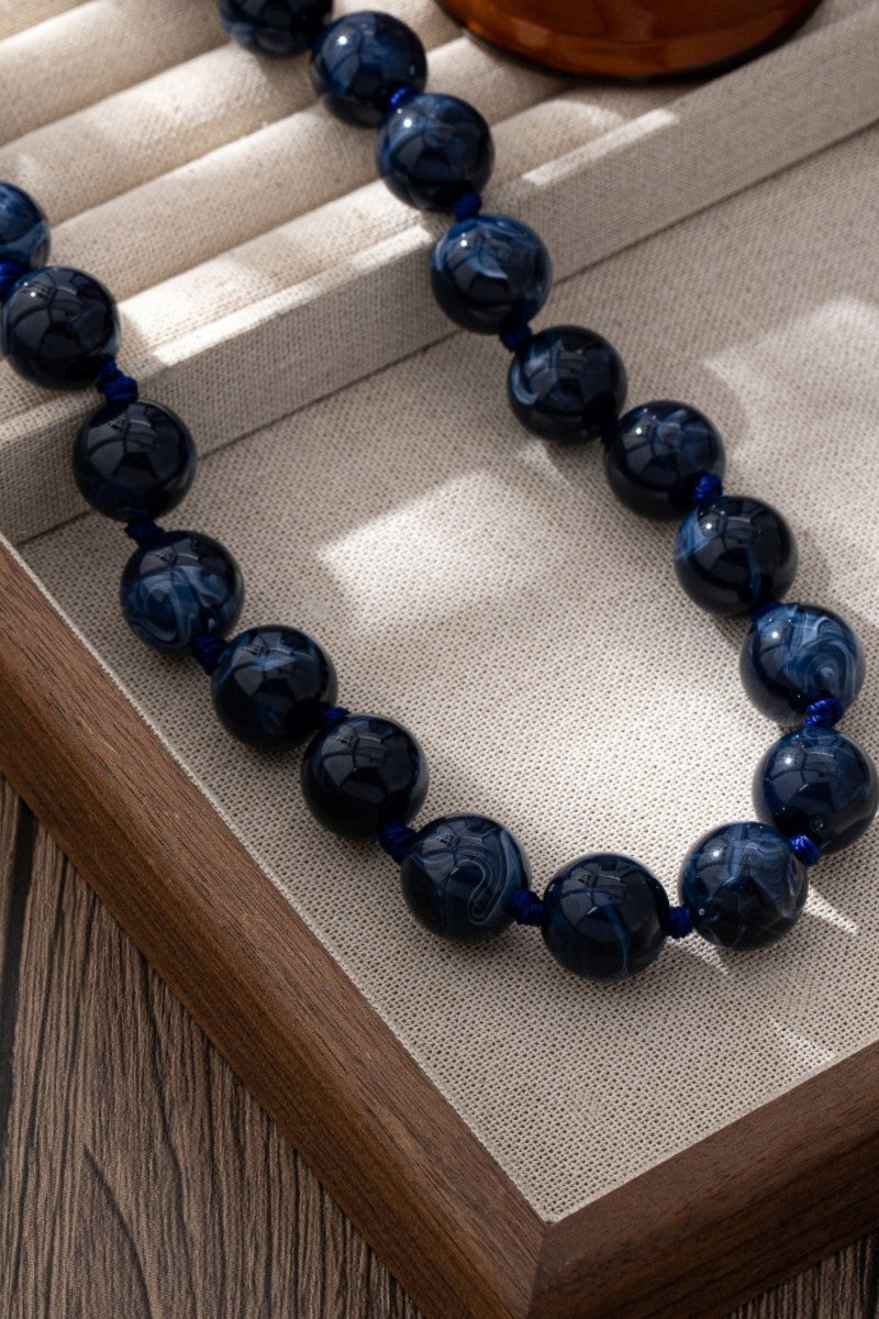 Round Chunky Bead Knotted Cord Necklace
