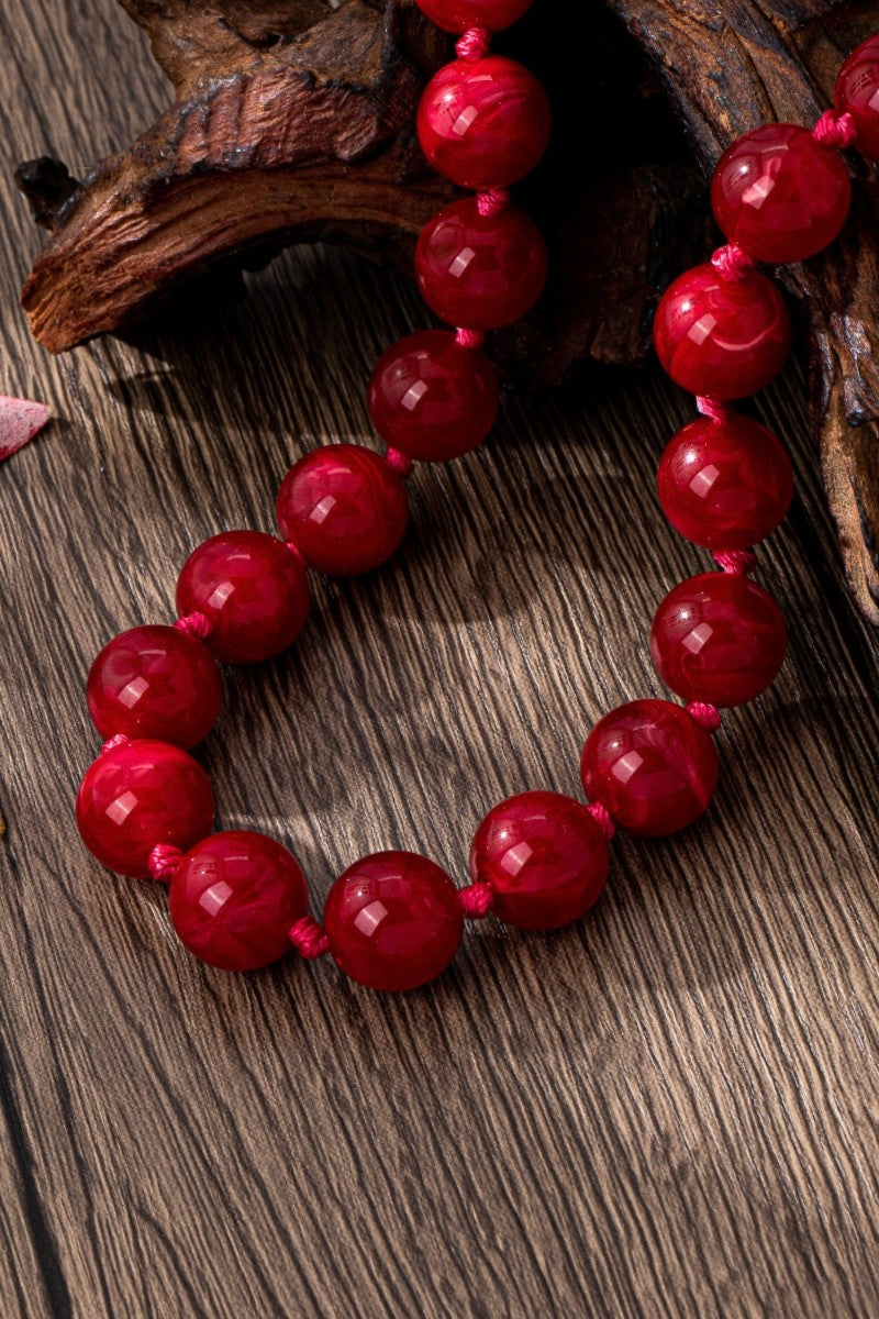 Round Chunky Bead Knotted Cord Necklace