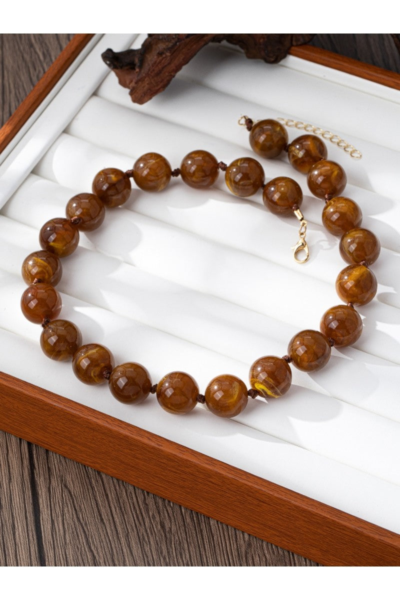 Round Chunky Bead Knotted Cord Necklace