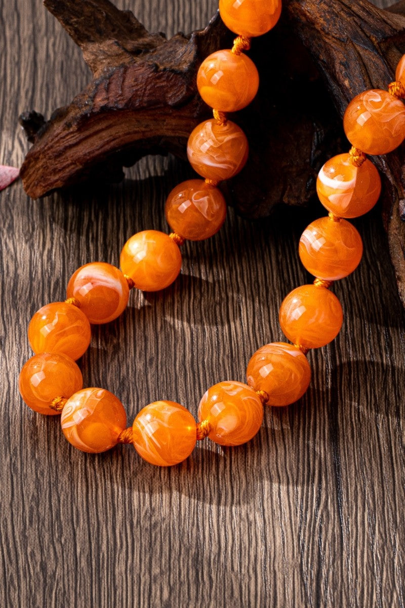 Round Chunky Bead Knotted Cord Necklace
