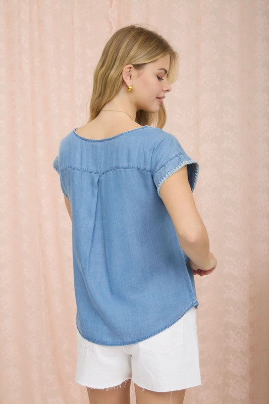 Whip Stitch Edge Chambray Top