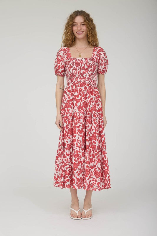 Floral Puff Sleeve Smocked Tiered Dress