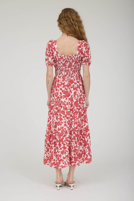 Floral Puff Sleeve Smocked Tiered Dress