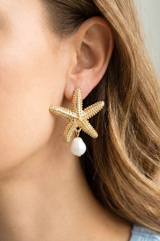 Starfish Pearl Drop Earring