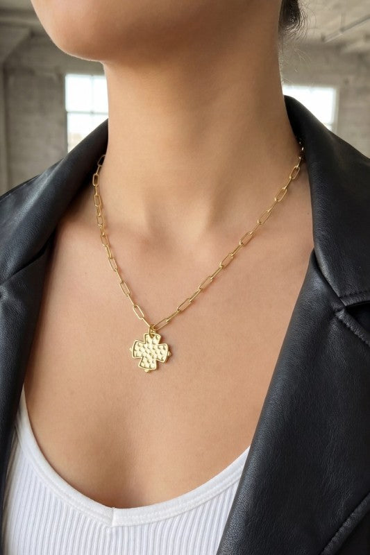 Small Textured Cross Paperclip Chain Necklace