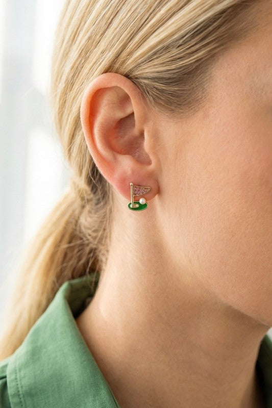 Golf Ball Hole Flag Stud Earring