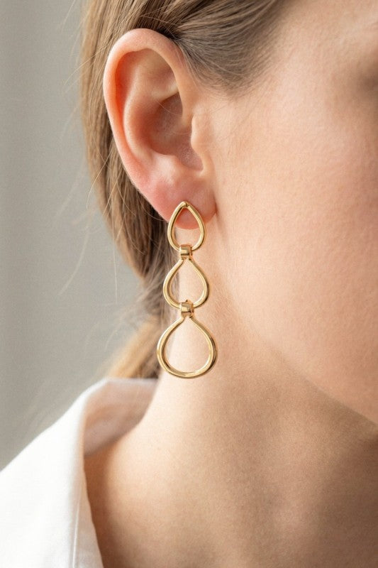 Gold Triple Teardrop Link Earring