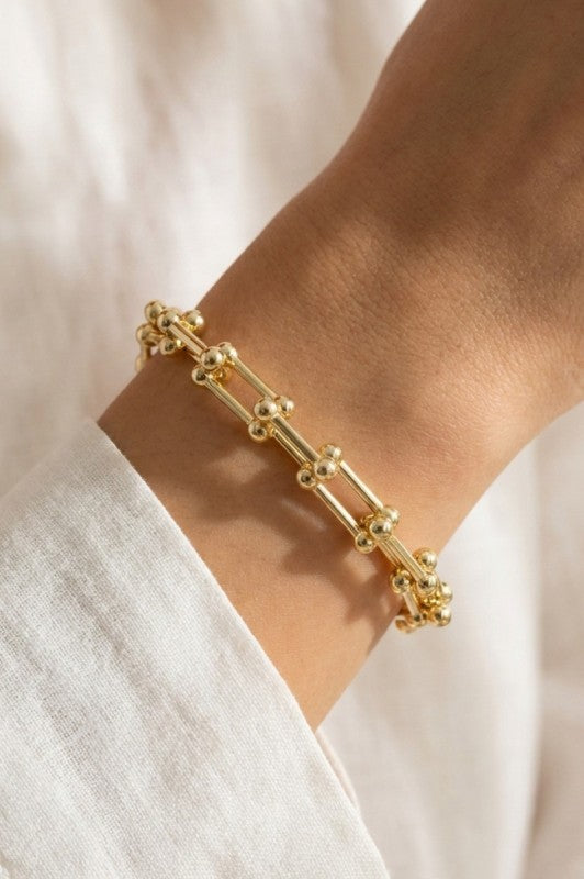 Horsebit Chain Link Lobster Clasp Bracelet-Gold
