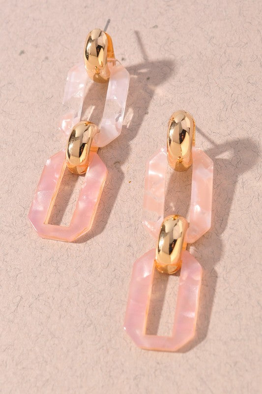 Two Tone Geo Link Drop Earrings
